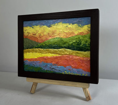 Fiery sunset behind mountains oil painting by V. Zadorozhnya in wooden frame