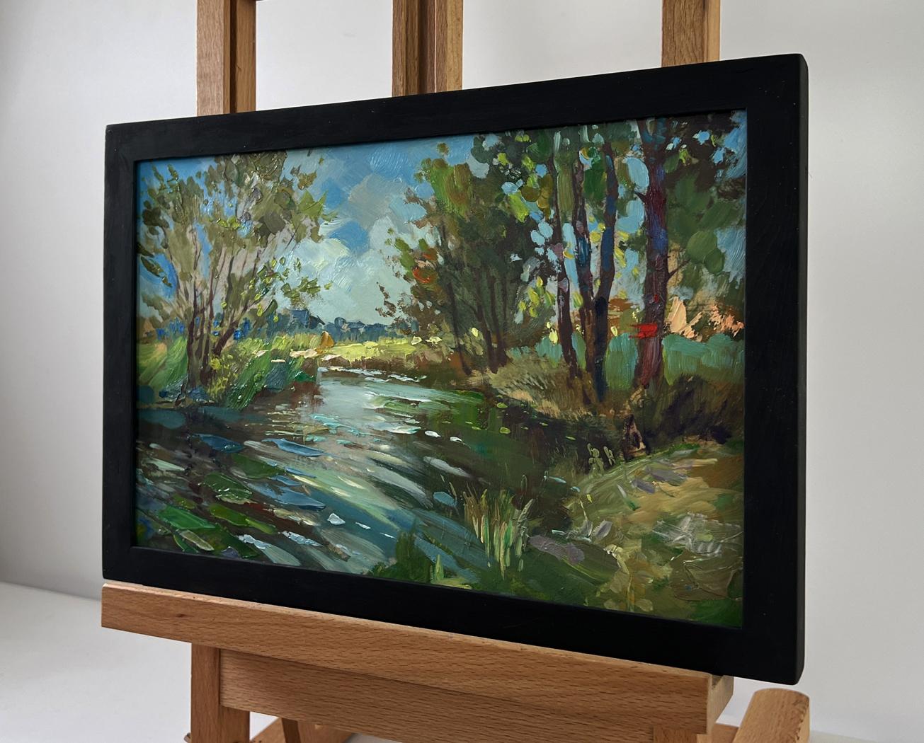 Oil painting Quiet forest river by Yuriy Suprunchuk in black frame