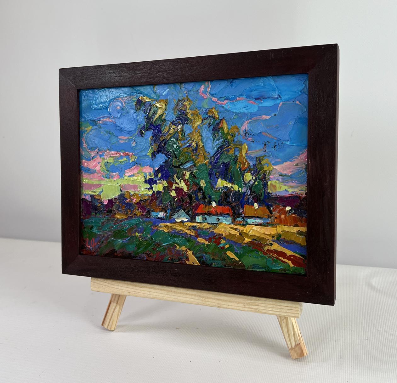 Vibrant impressionist oil painting When the day fades into evening by Oleksiy Ivanyuk in dark frame