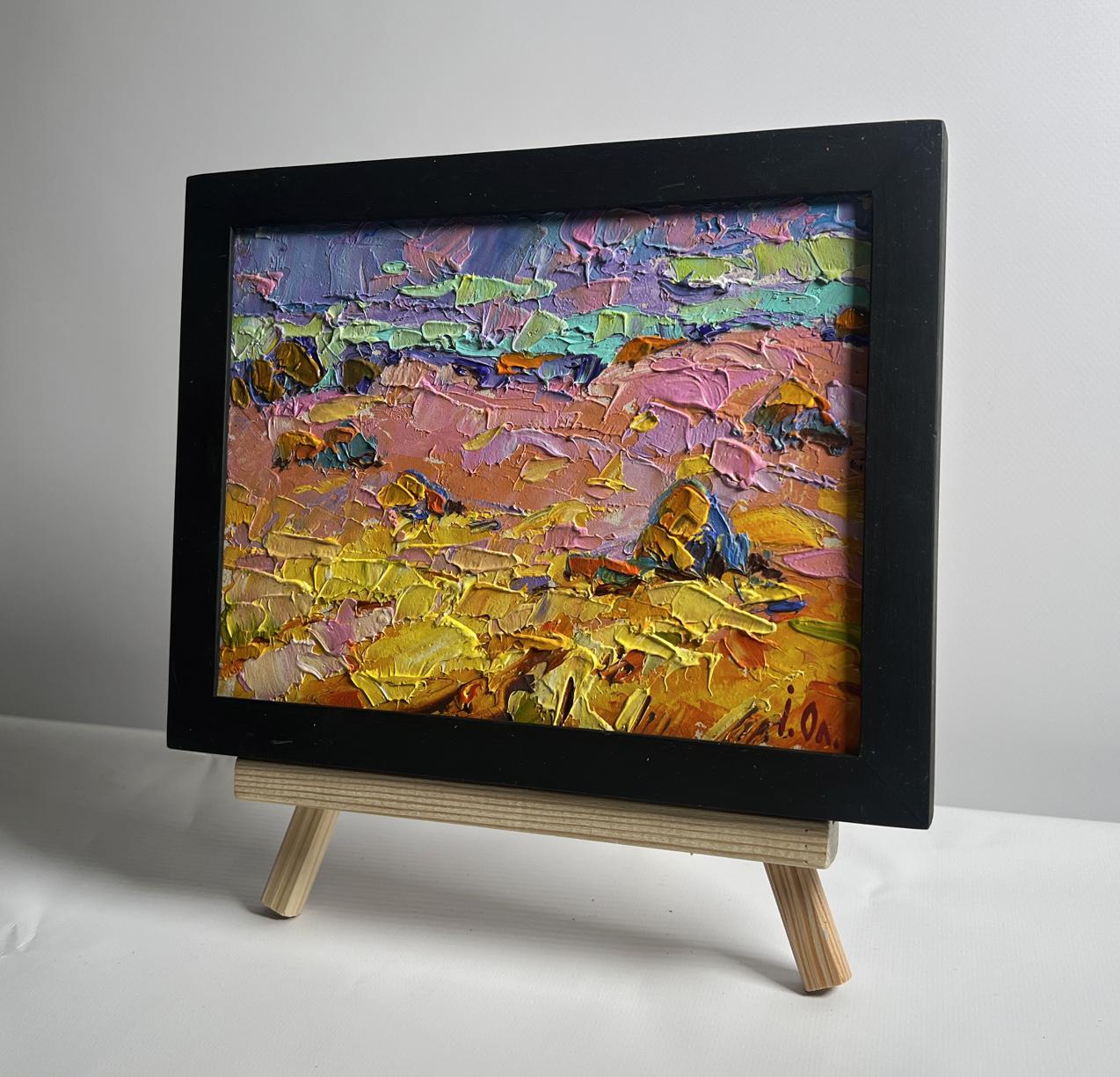 Oil painting Morning summer meadows by Oleksiy Ivanyuk in black frame