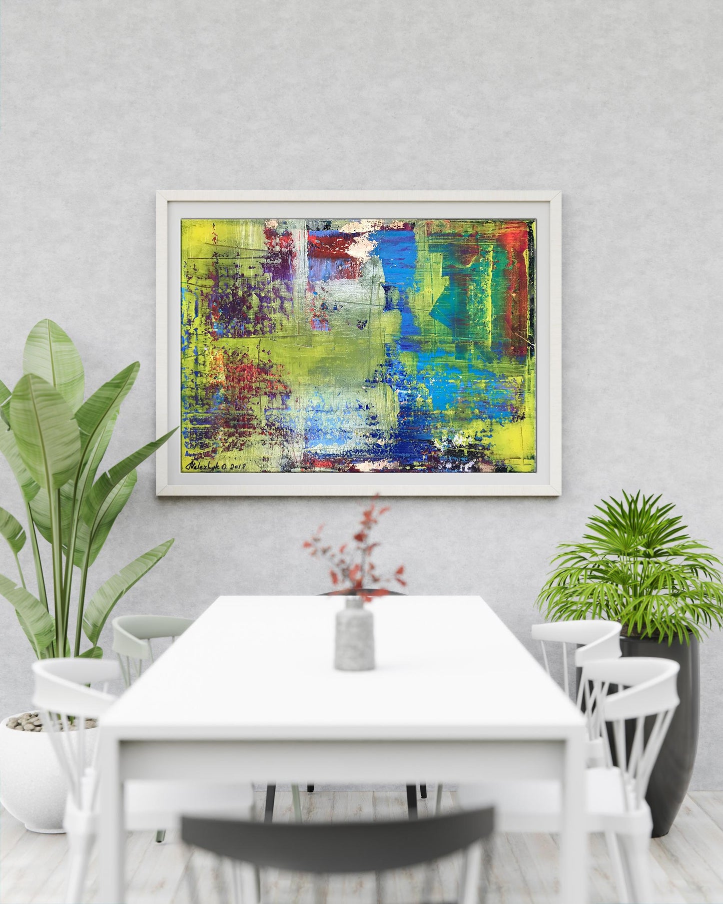 Acrylic painting Tender summer by Olga Melezhik in white frame
