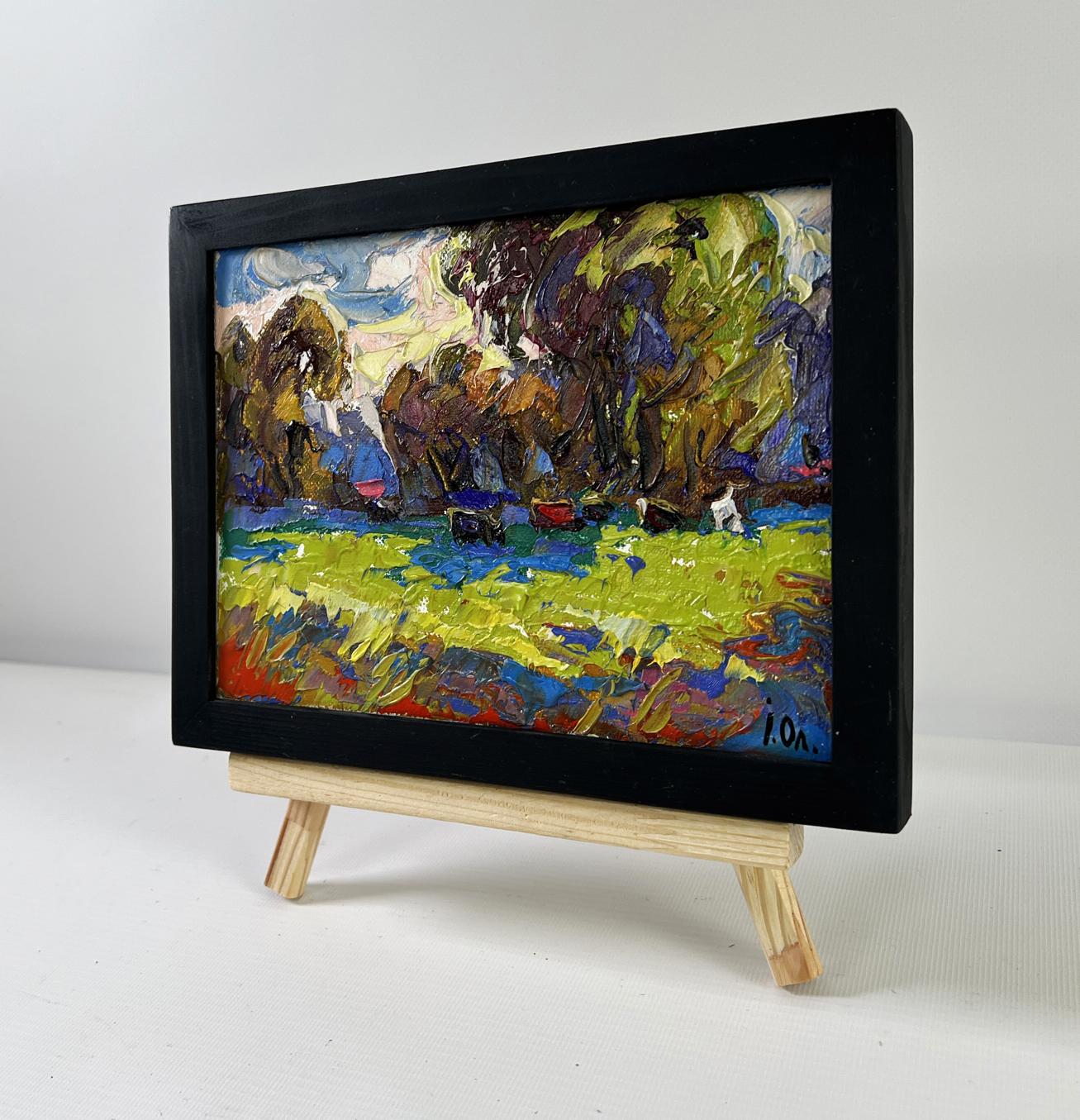 Oil painting Noon on the Pasture by Oleksiy Ivanyuk in black frame