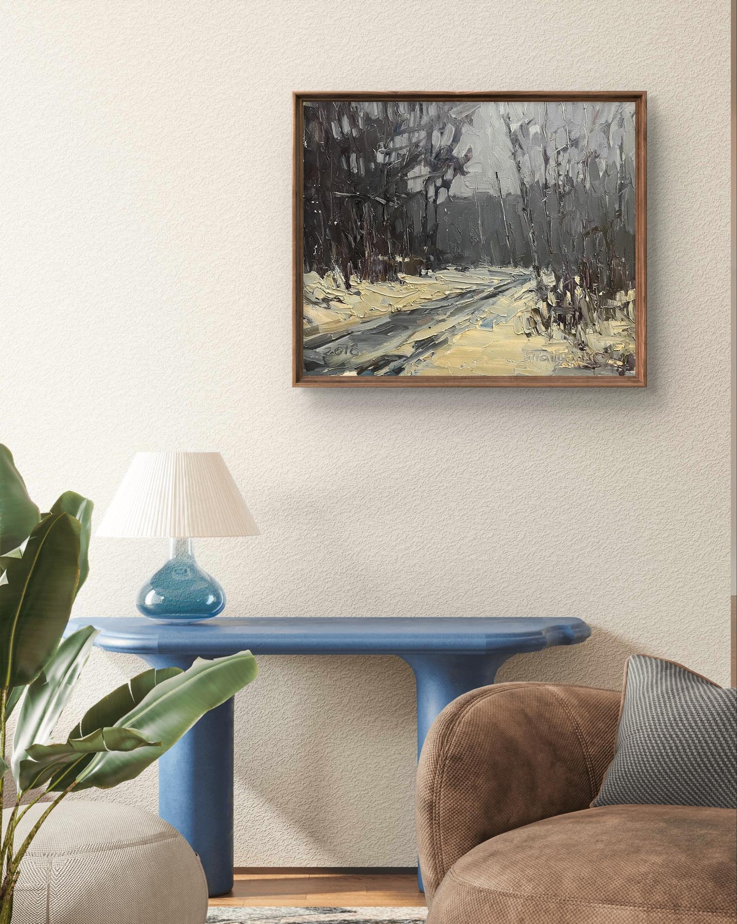 Framed oil painting In the winter forest by Volodymyr Pashchenko