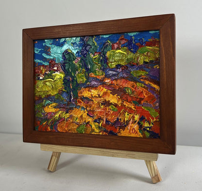 Oil painting In the autumn meadows by Oleksiy Ivanyuk in wooden frame