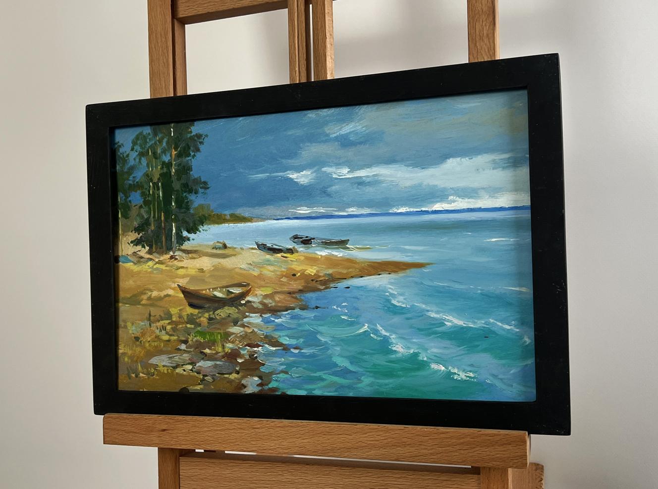 Framed oil painting The call of distant waves by Yuriy Suprunchuk lakeside scene