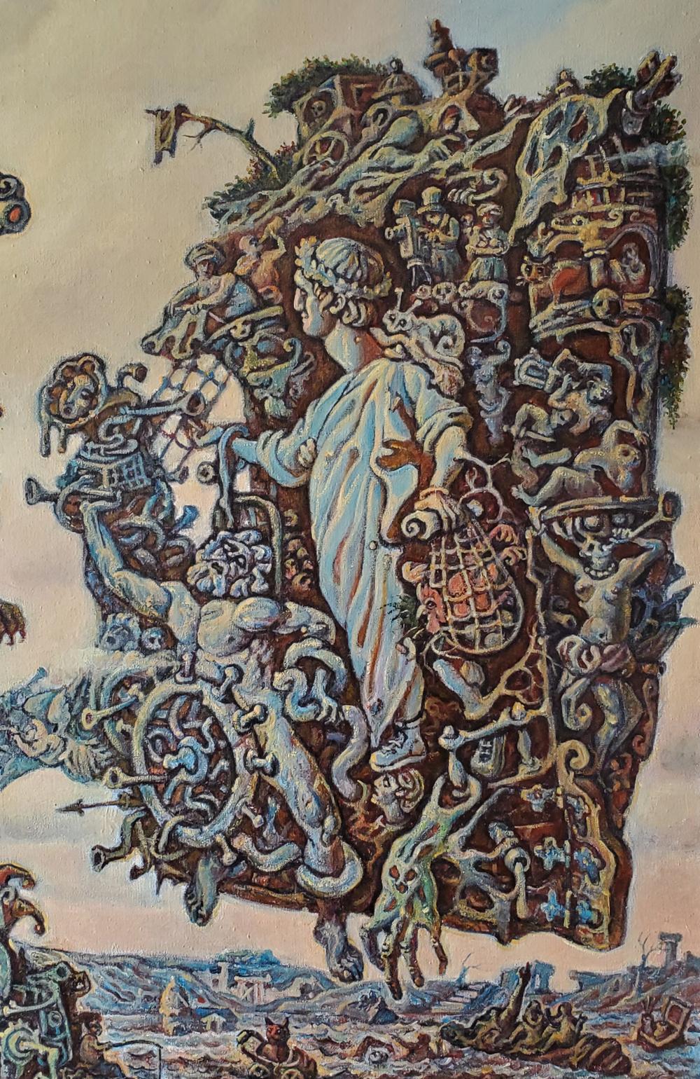 Oil painting Ancient Sea Visions by Daniil Litvinov, surreal sea mythology
