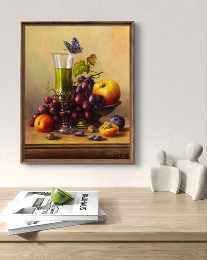 Oil painting The fleetingness of beauty by Valeriy Bulat with grapes, apple, plums