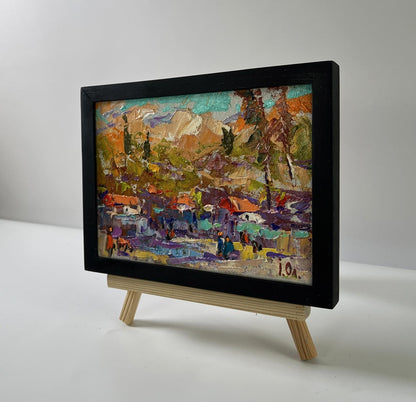 Oil painting Village after the rain by Oksana Ivanyuk in black frame