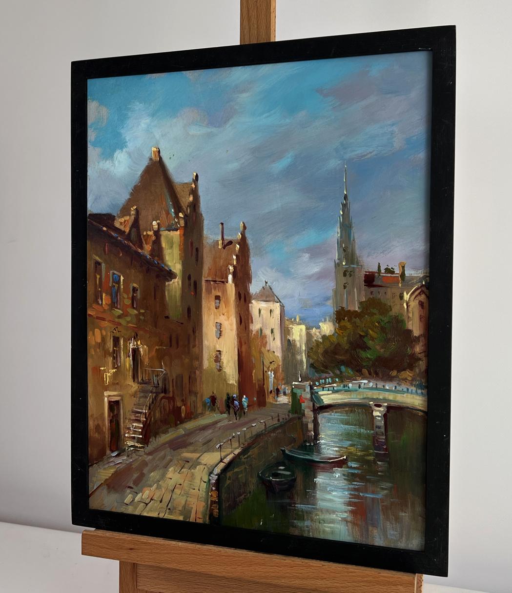 Oil painting of Old Venice street by Yuriy Suprunchuk in black frame
