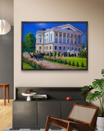 Framed Oil painting Estate outside the city by Boris Serdyuk, classical building