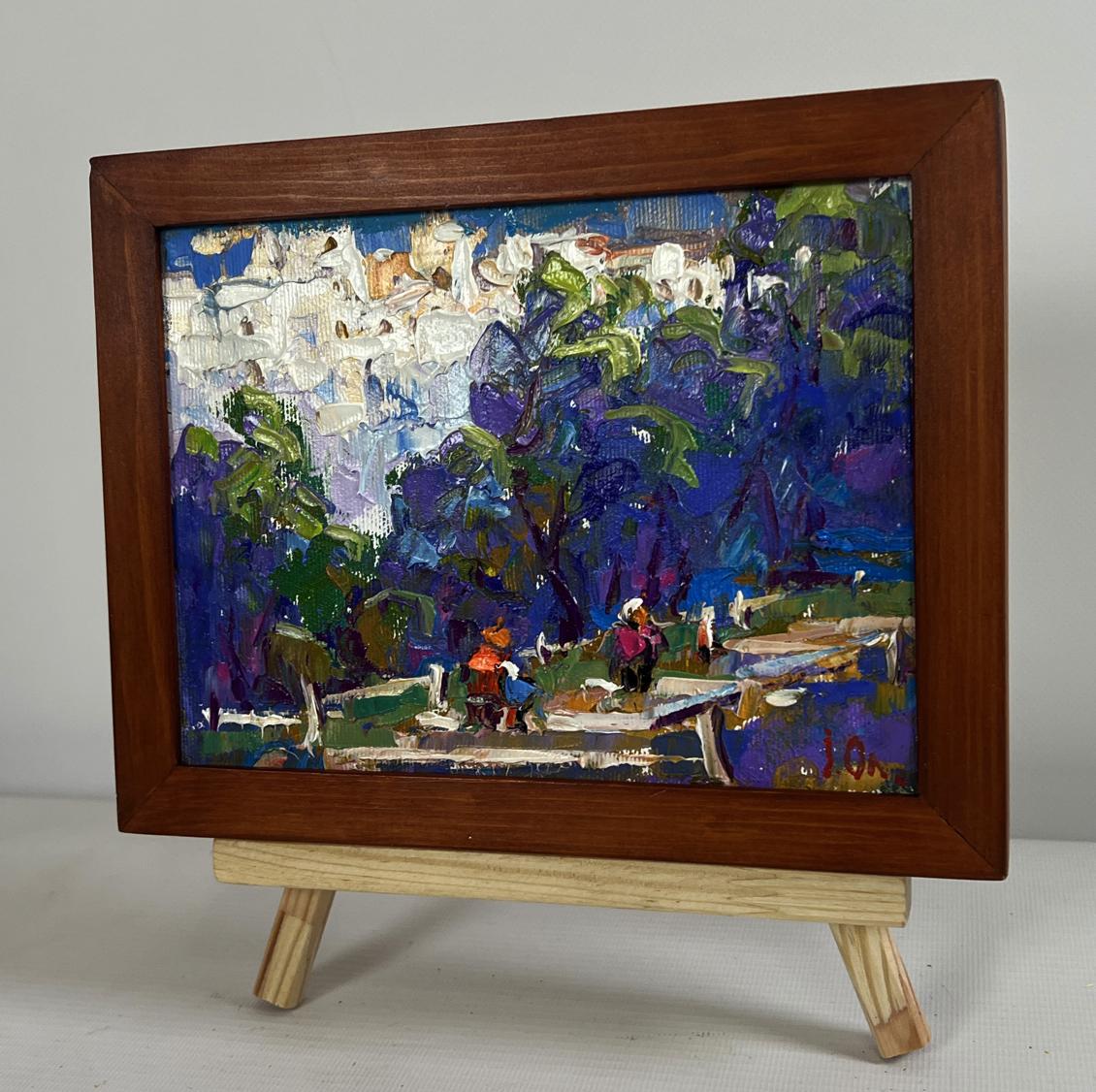 Oil painting A walk through the city park by Oleksiy Ivanyuk in wooden frame
