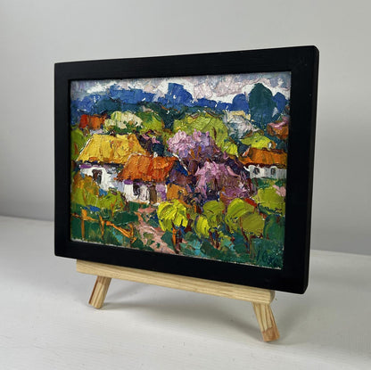 Oil painting Time stops in the green light by Oksana Ivanyuk in black frame