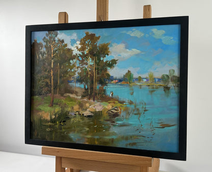 Framed oil painting The sun and the riverbank by Yuriy Suprunchuk