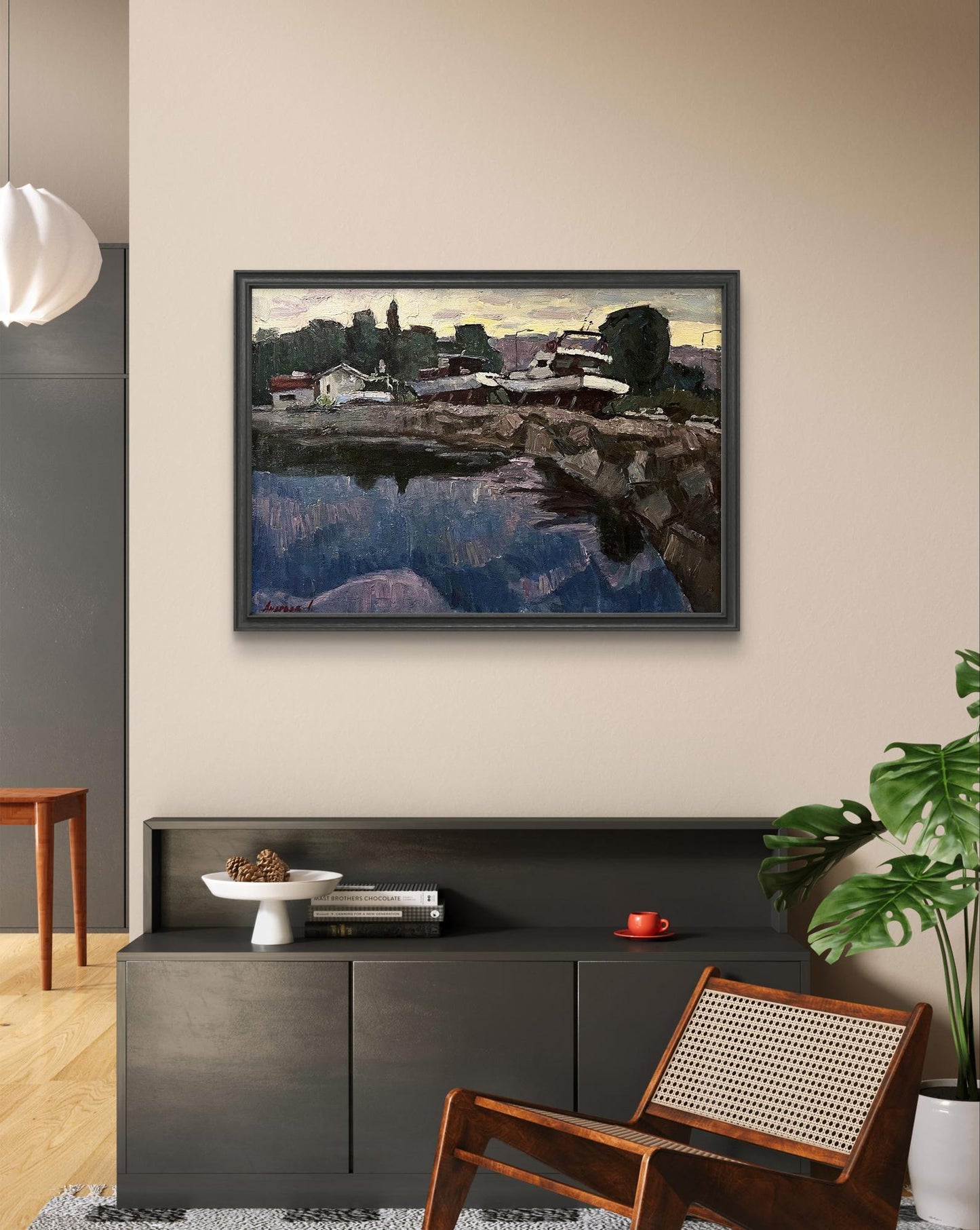Oil painting Twilight by Oleksandr Andreev in dark gray frame