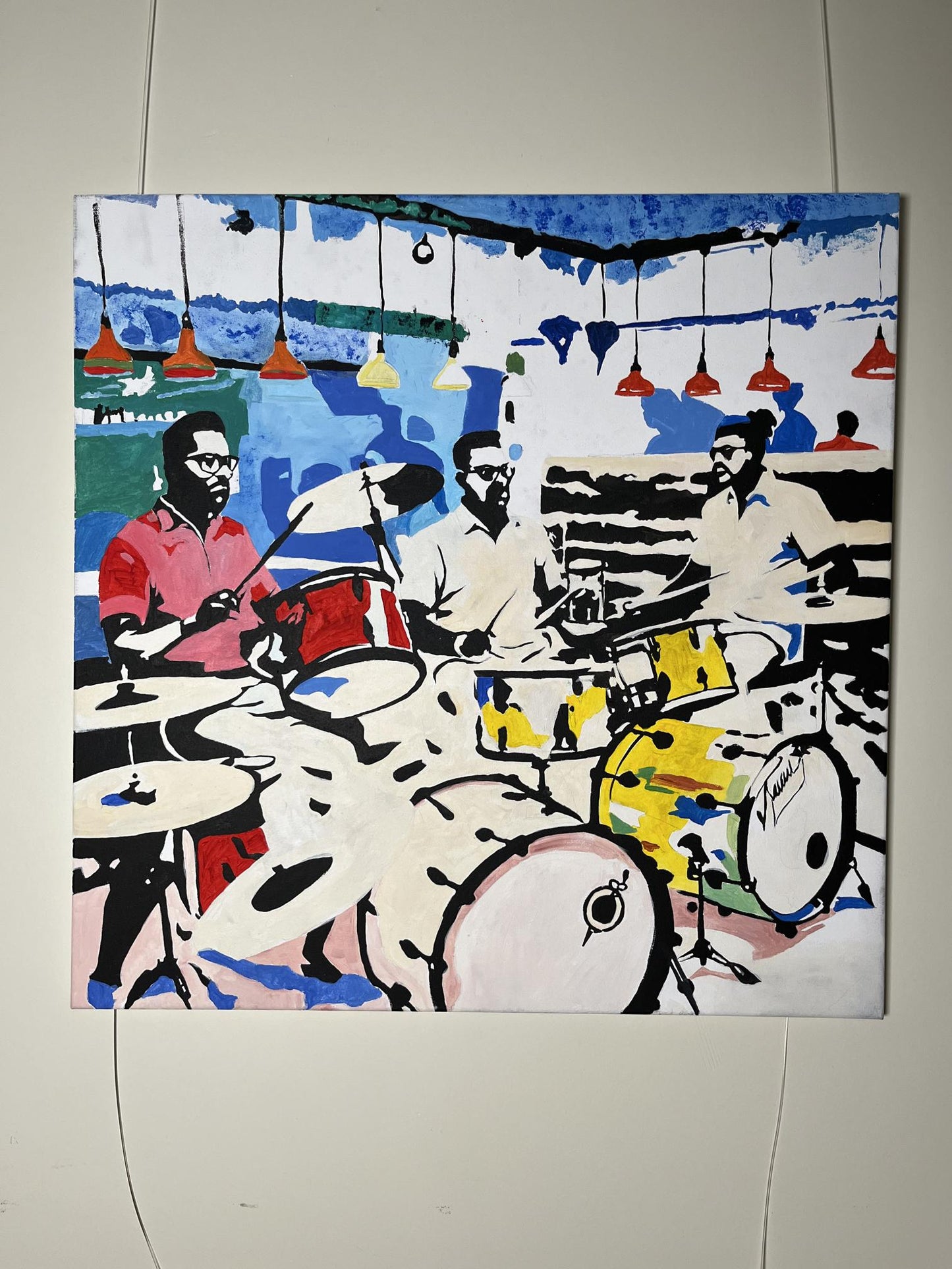 Vibrant abstract drum set acrylic painting by Arturo Banks