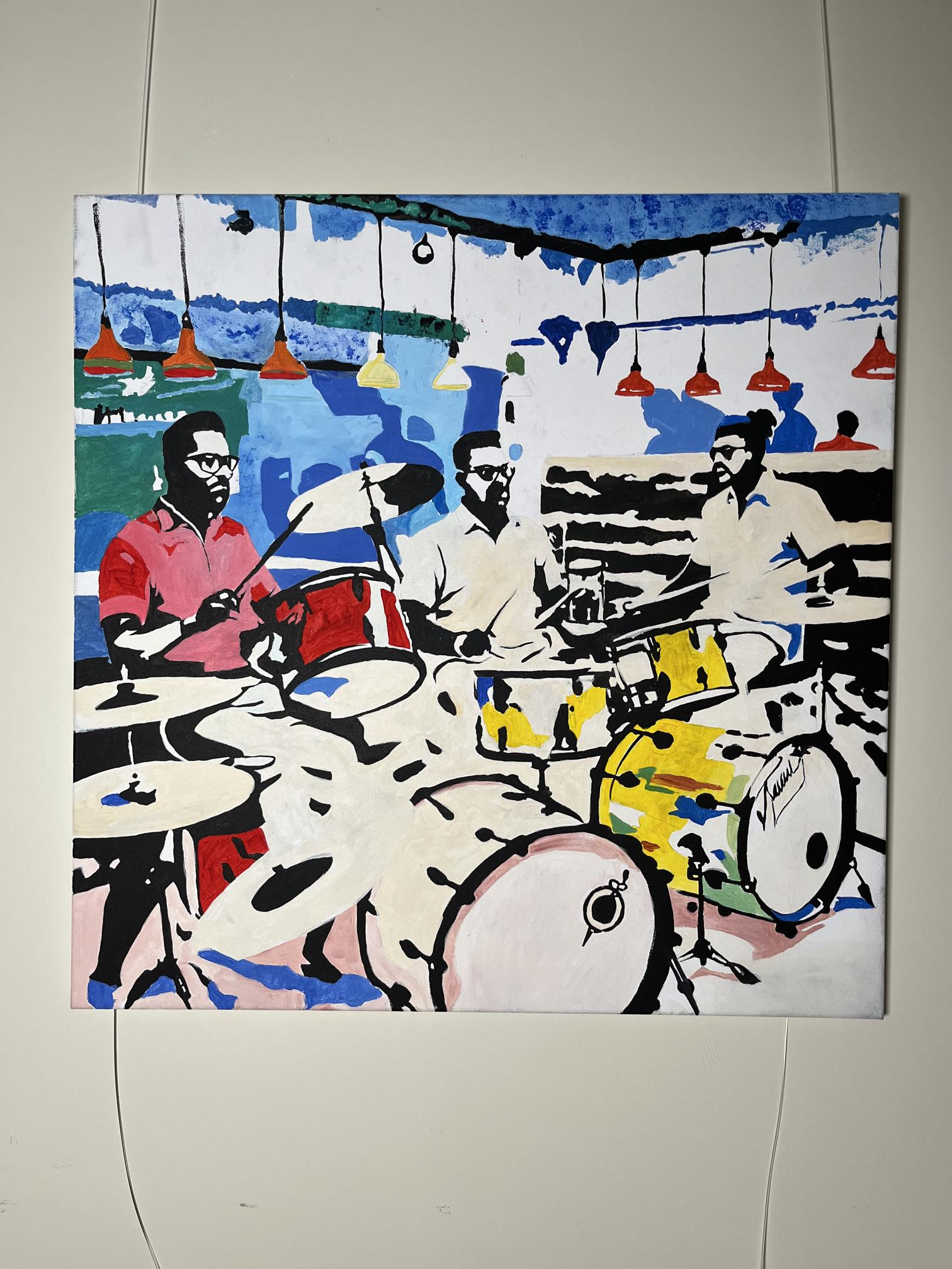Vibrant abstract drum set acrylic painting by Arturo Banks
