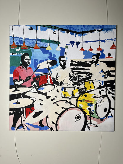 Vibrant abstract drum set acrylic painting by Arturo Banks