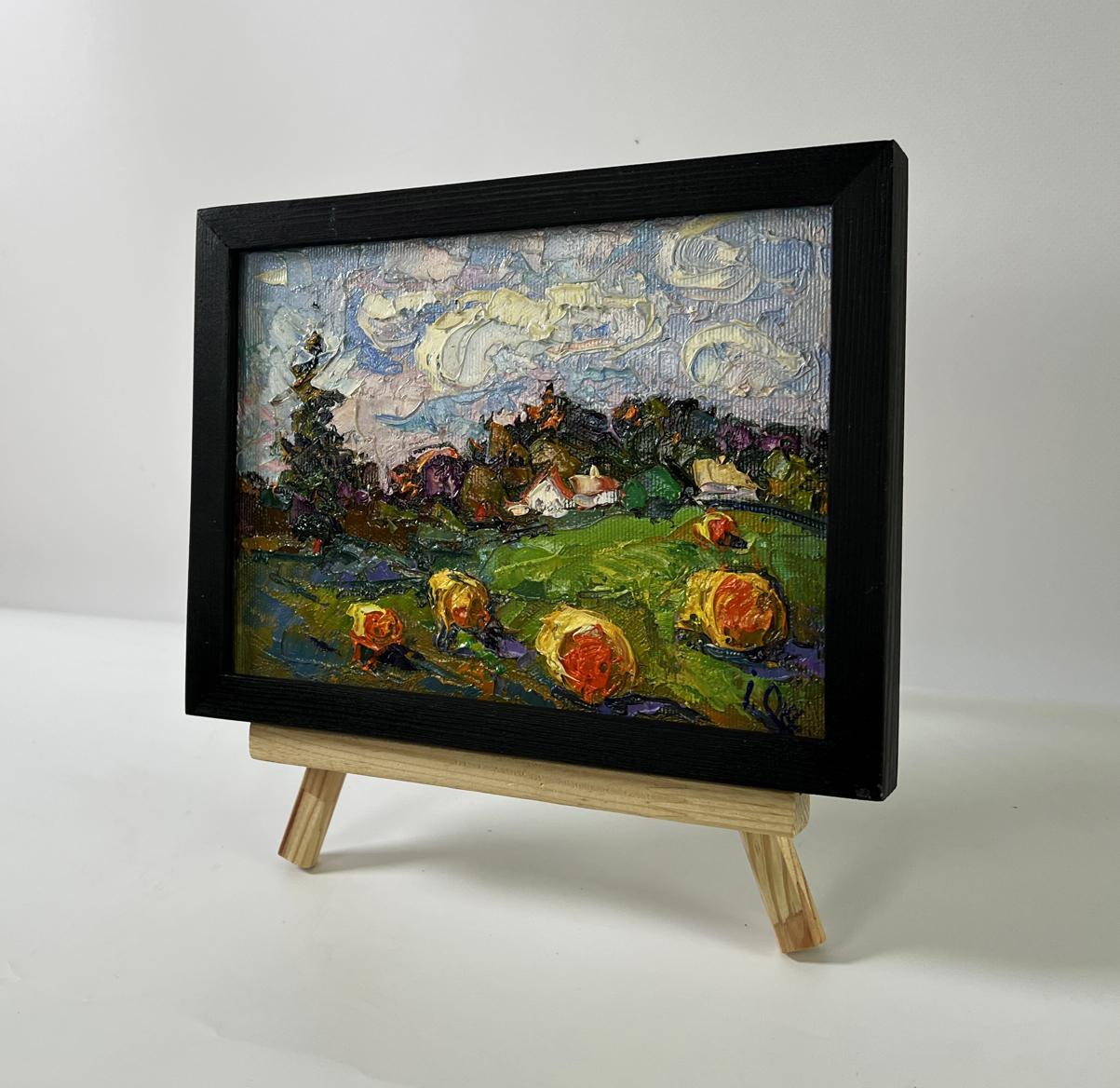 Oil painting Fresh hay of the village by Oksana Ivanyuk vibrant landscape