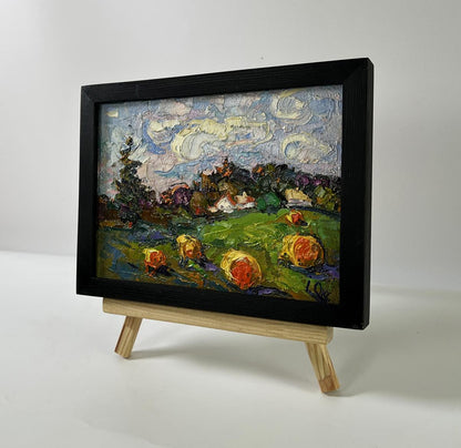 Oil painting Fresh hay of the village by Oksana Ivanyuk vibrant landscape