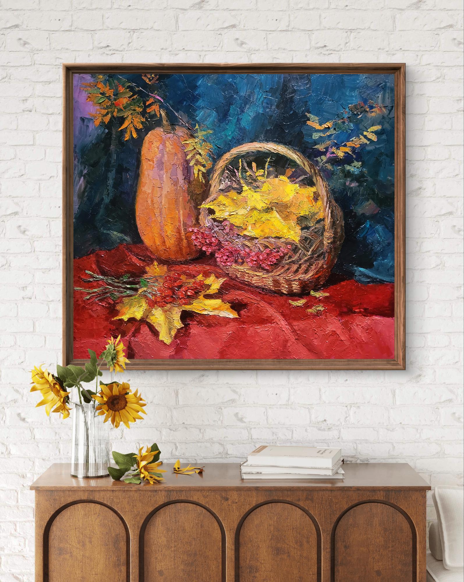 Oil painting Still life with pumpkin by Boris Serdyuk, rustic autumn scene
