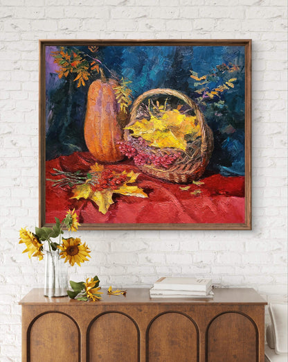 Oil painting Still life with pumpkin by Boris Serdyuk, rustic autumn scene