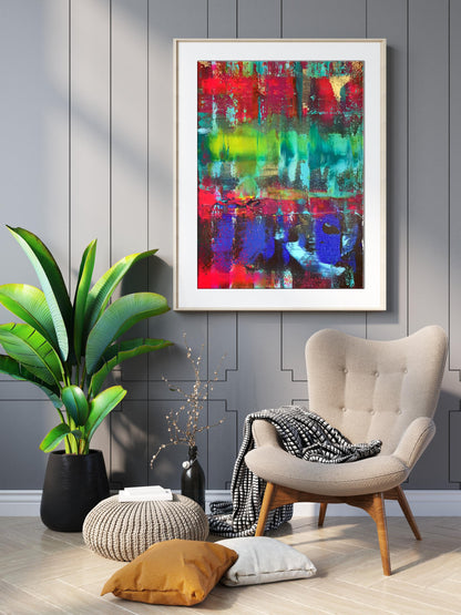 Vibrant Magic Wand acrylic painting by Olga Melezhik in white frame
