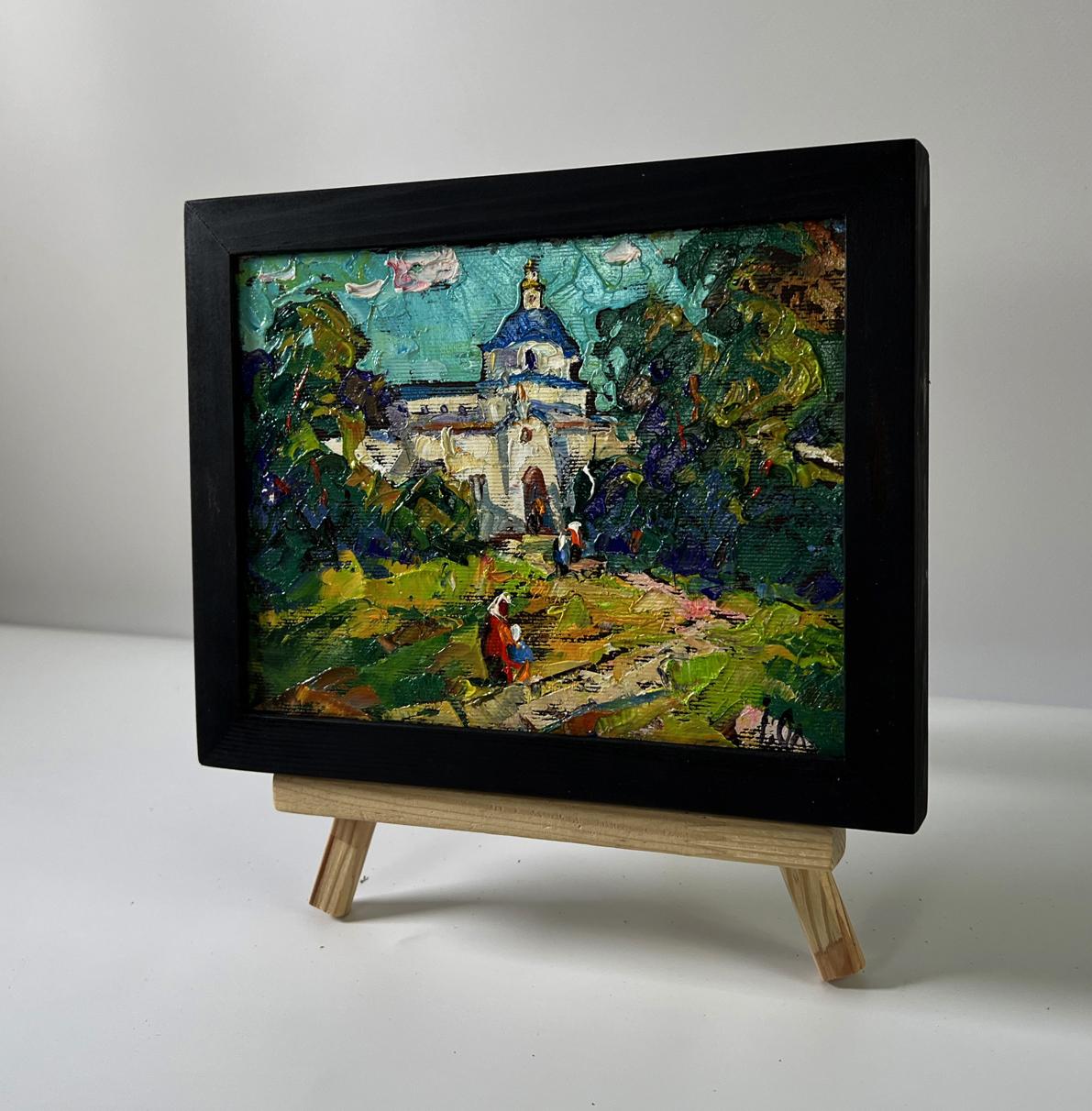 Oil painting Morning church by Oleksiy Ivanyuk on wooden easel