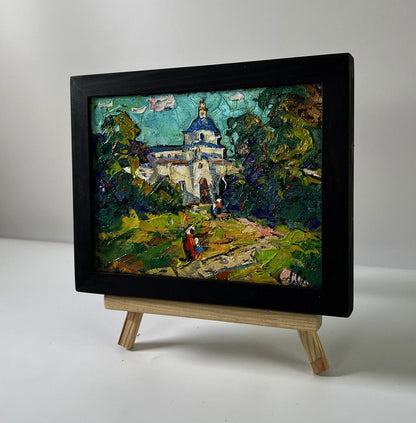 Oil painting Morning church by Oleksiy Ivanyuk on wooden easel
