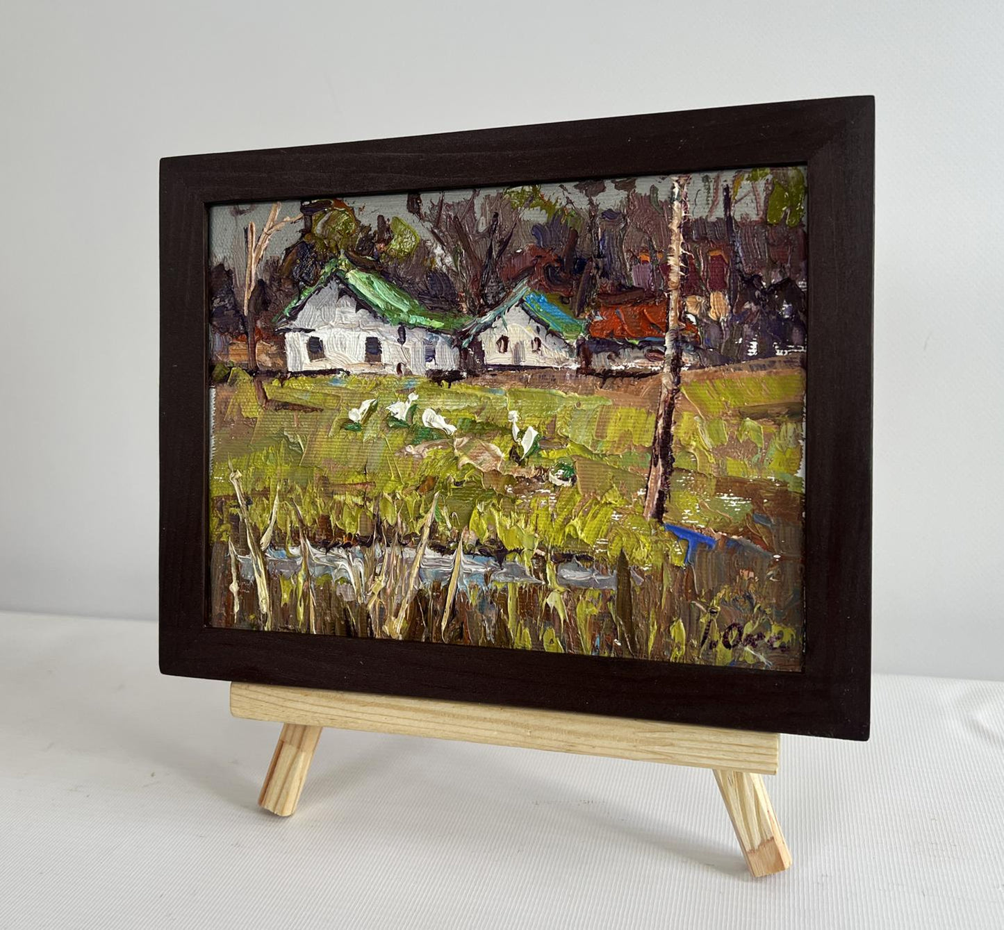 Oil painting Near the village lake by Oksana Ivanyuk rural scene