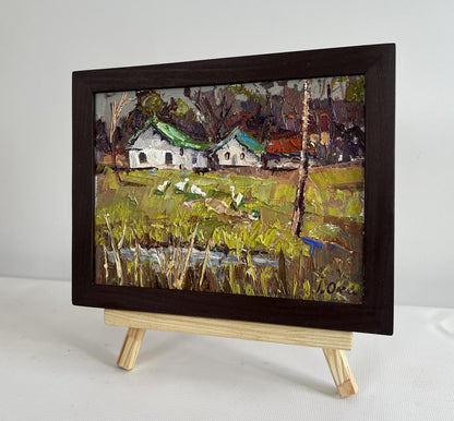 Oil painting Near the village lake by Oksana Ivanyuk rural scene