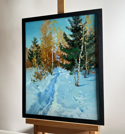 Framed oil painting Winter path in the forest by Yuriy Suprunchuk