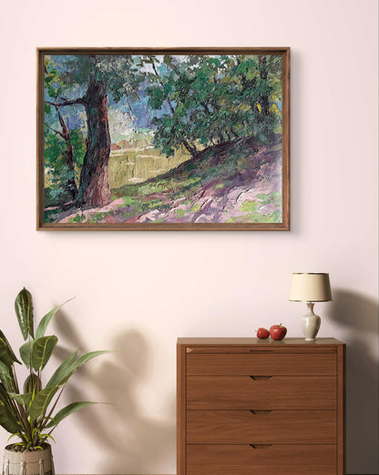 Oil painting Shore in the forest by Boris Serdyuk in wooden frame