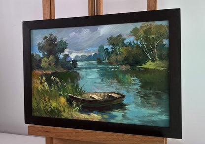 Framed oil painting The rain is approaching the river by Yuriy Suprunchuk