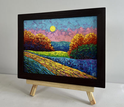 Oil painting Pink gentle sunset V. Zadorozhnya in black frame