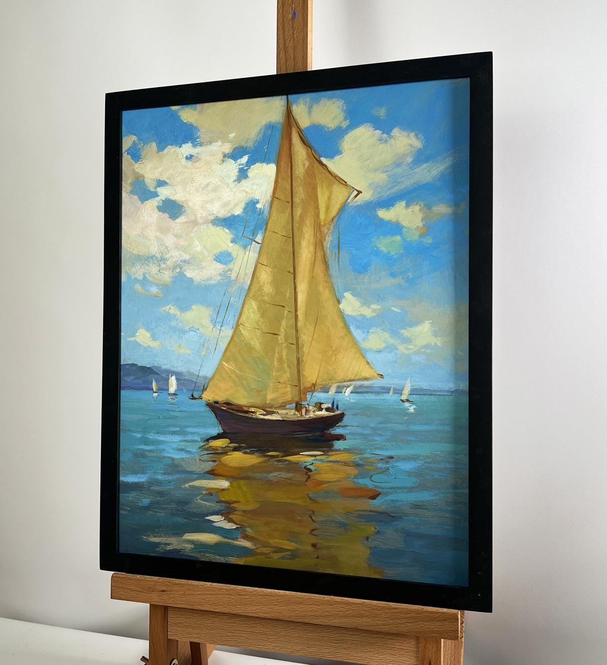 Framed oil painting Towards the Wind by Yuriy Suprunchuk on easel