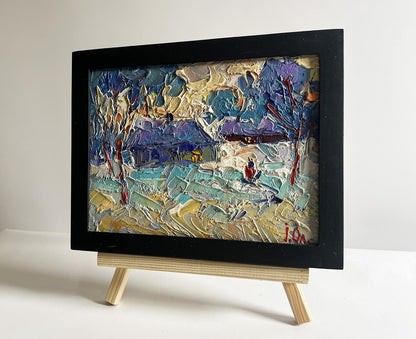 Oil painting Evening on the edge of the village by Oleksiy Ivanyuk, winter landscape