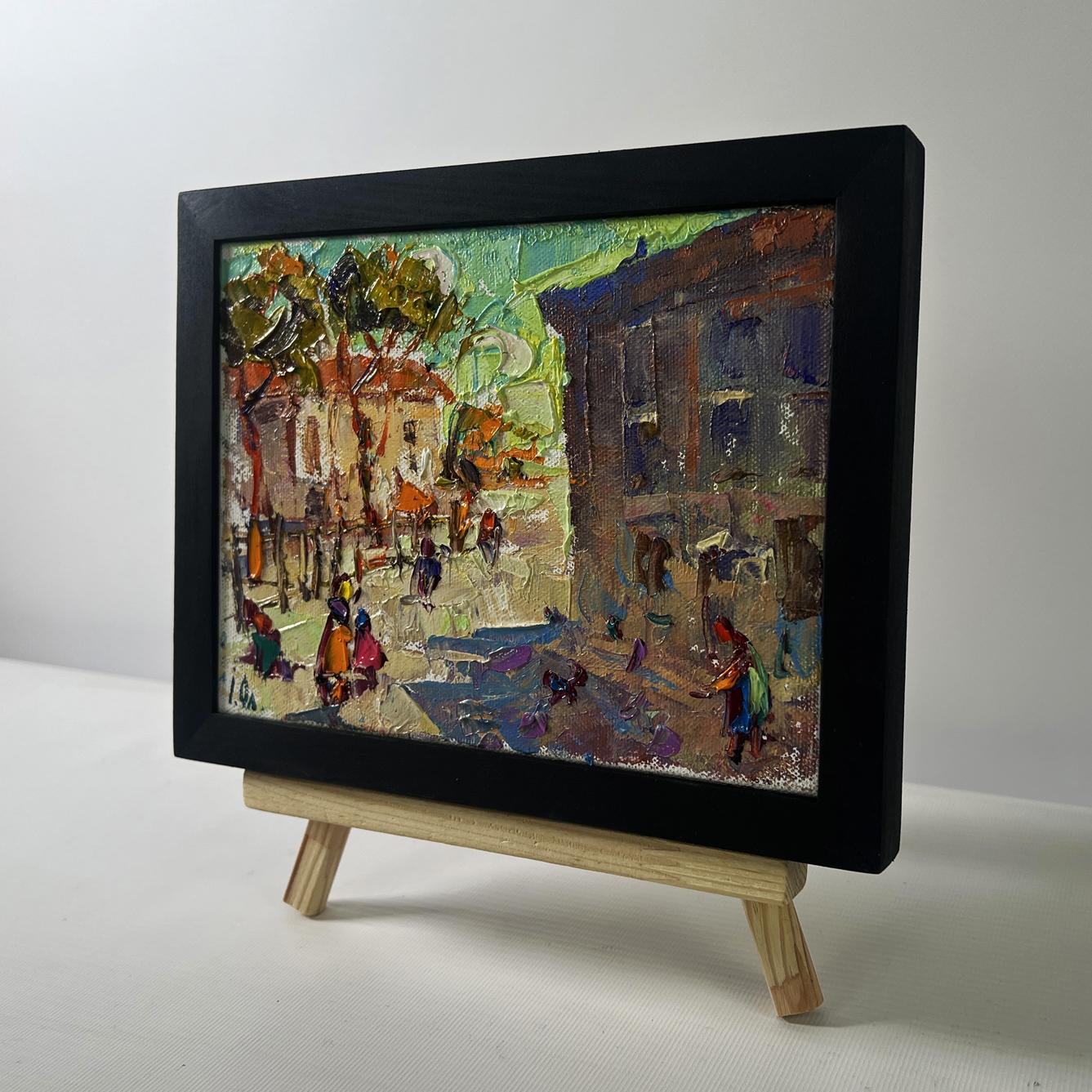 Oil painting The city wakes up in the fresh air by Oleksiy Ivanyuk in black frame