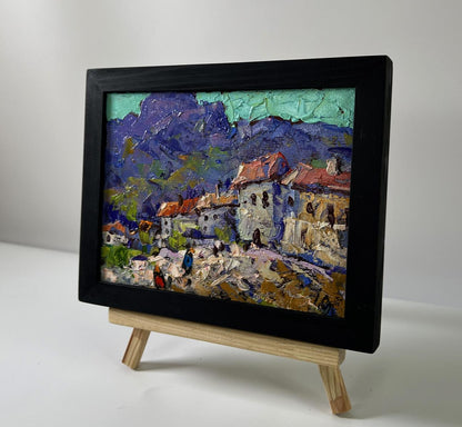 Oil painting Blue mountains by Oleksiy Ivanyuk with purple peaks