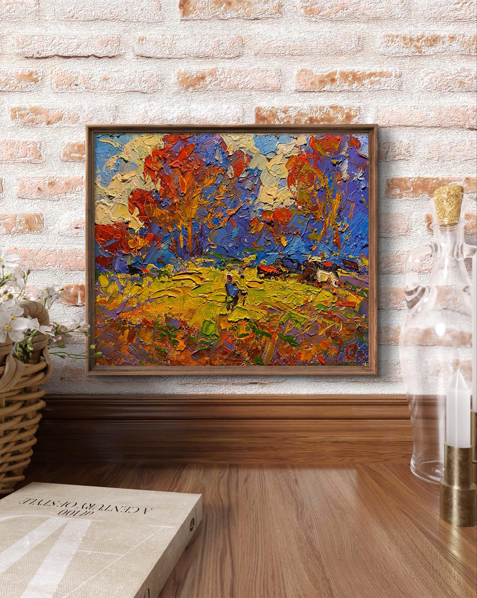 Oil painting Autumn colors of trees by Oleksiy Ivanyuk in wooden frame