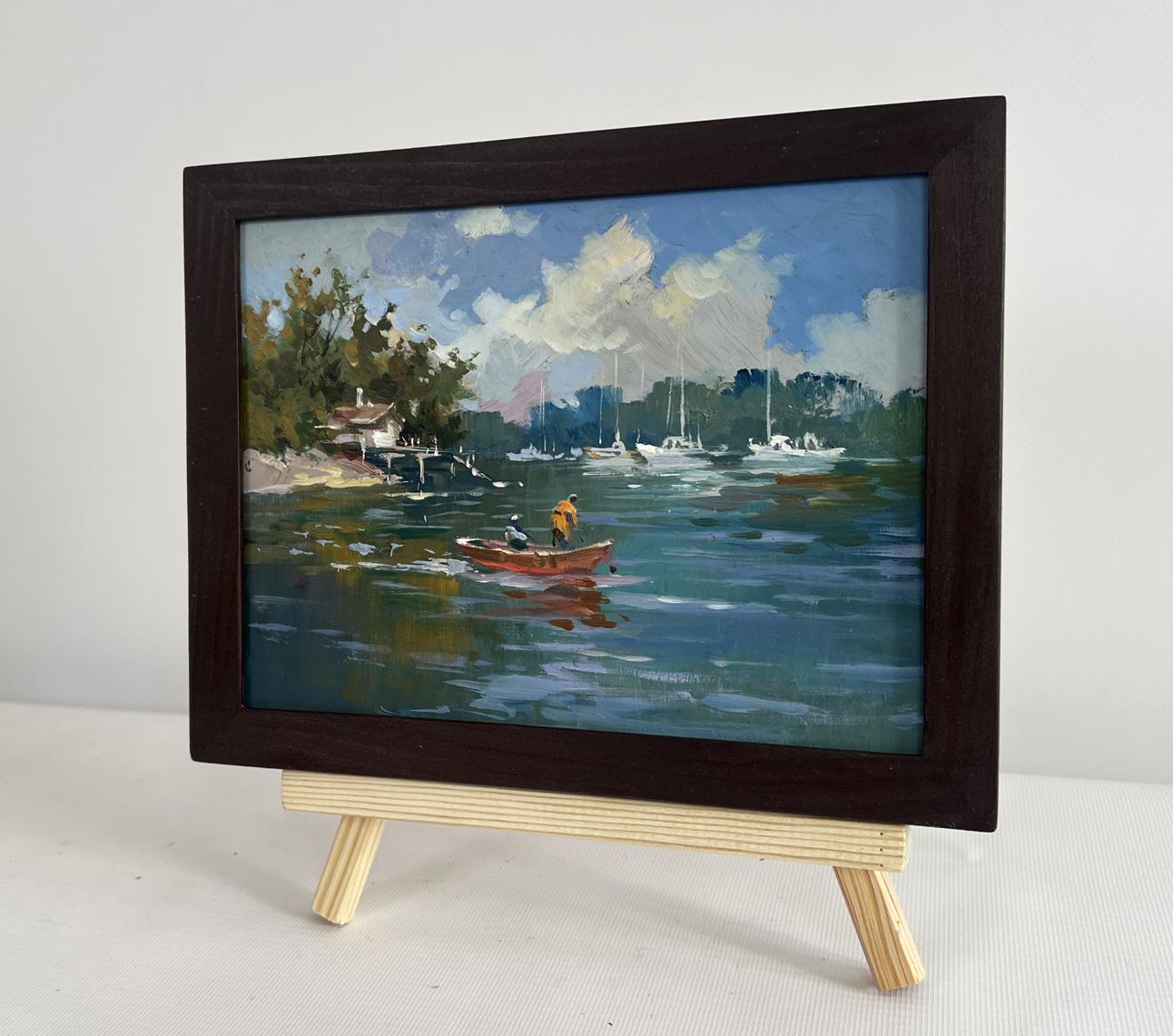 Oil painting At the summer yacht club by Yuriy Suprunchuk in wooden frame