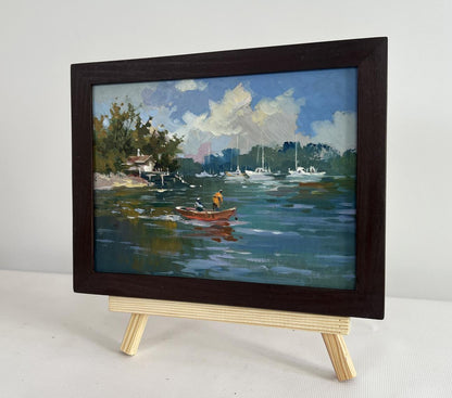 Oil painting At the summer yacht club by Yuriy Suprunchuk in wooden frame