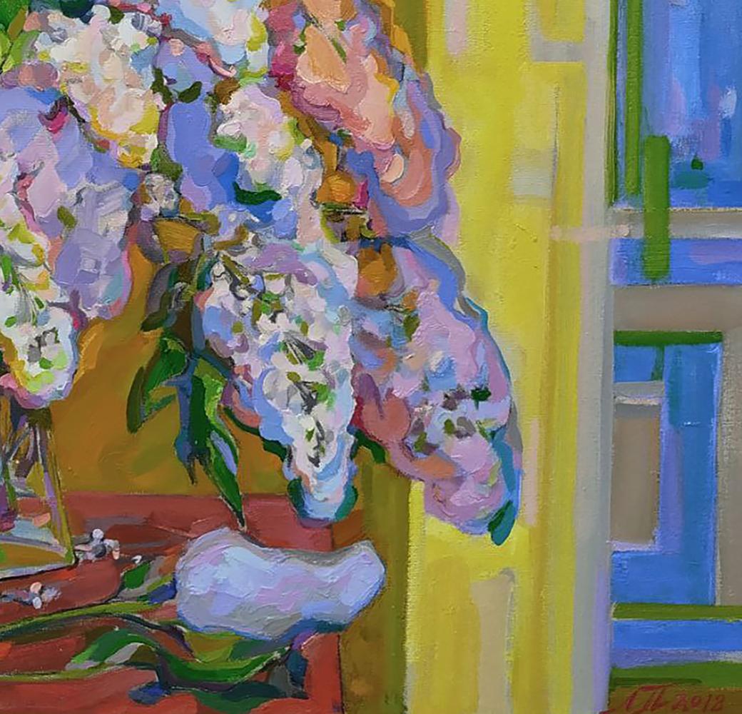 Vibrant impressionistic oil painting of lilac bouquet by Leonid Pavlenko