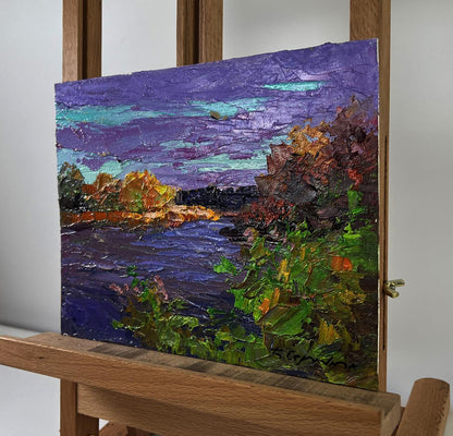 Vibrant impasto oil painting Autumn colors in warm evening light by Boris Serdyuk