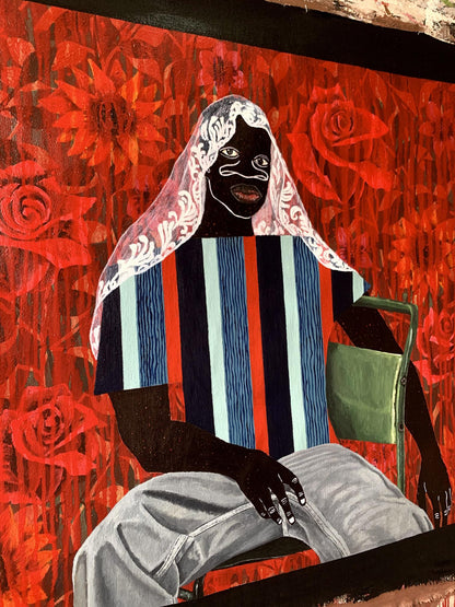 Stylized acrylic painting In Silence Among the Roses by Akintomide Akinshola