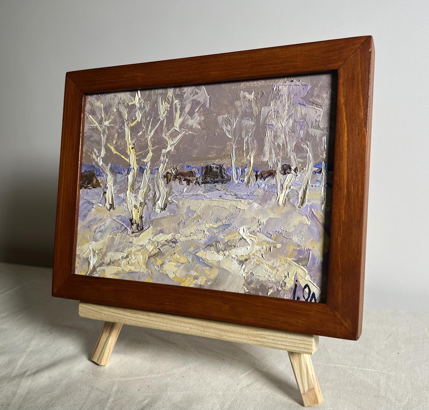 Oil painting The End of Winter is Coming Soon by Oleksiy Ivanyuk, snowy landscape