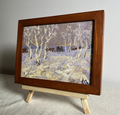 Oil painting The End of Winter is Coming Soon by Oleksiy Ivanyuk, snowy landscape