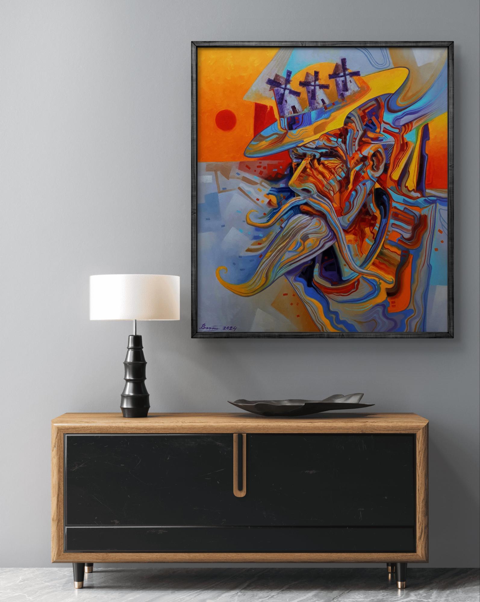 Vibrant Thoughts of Don Quixote oil painting by Sergiy Voichenko in black frame