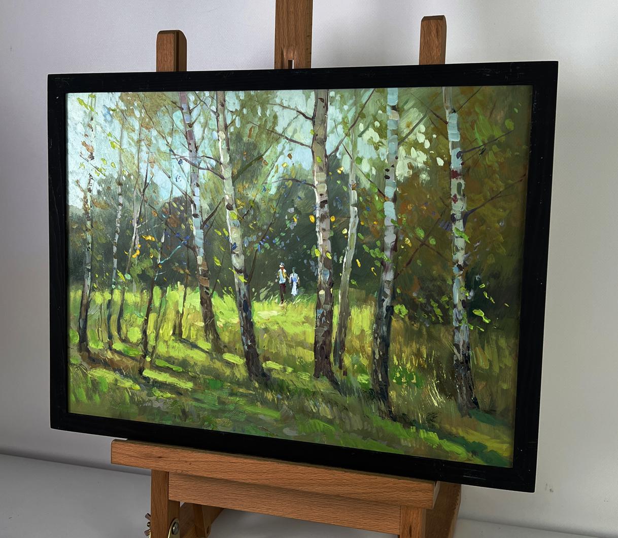 Oil painting A walk among the birches by Yuriy Suprunchuk in black frame