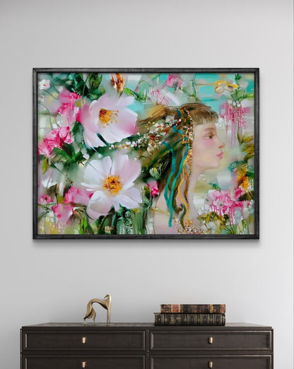 Abstract oil painting April by Anatoly Tarabanov in black frame