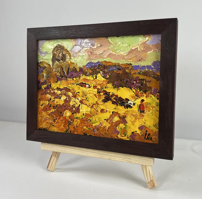 Oil painting Autumn is floating over the horizon by Oleksiy Ivanyuk in dark frame